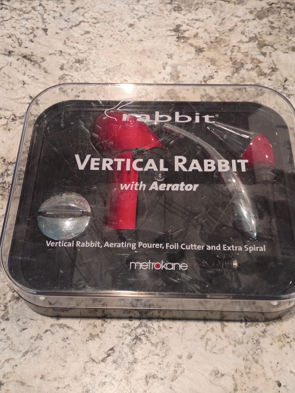 Metrokane Vertical Rabbit Corkscrew with Aerator - Black and Silver